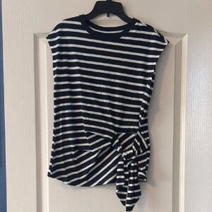 Old Navy Navy and White Striped Tie-Front Top